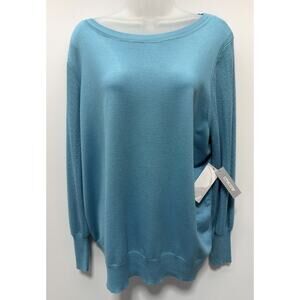 Chicos 3 XL Womens First Frost Blue Stitch Sleeve Detail Pullover Sweater New